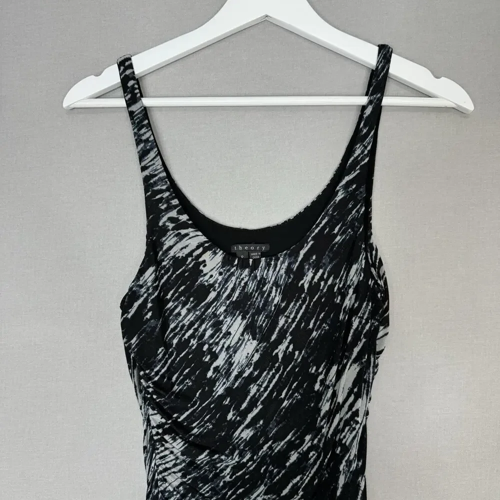Theory‎ Womens Dress P Black Etta Storm Cloud Print Bodycon Ruched Mesh Y2K Goth